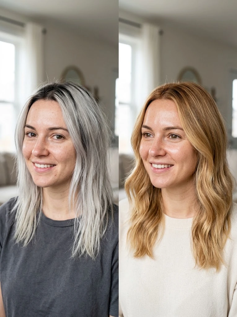 Comparação de diferentes tons de blonde wig no provador virtual com inteligência artificial